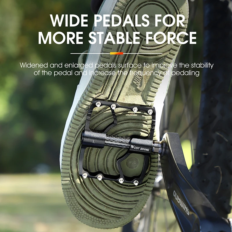 WEST BIKING Carbon Fiber Road Bike Pedal Ultralight 3 Bearing Carbon Tube Cycling Pedal Aluminum Anti-slip Flat Bicycle Parts