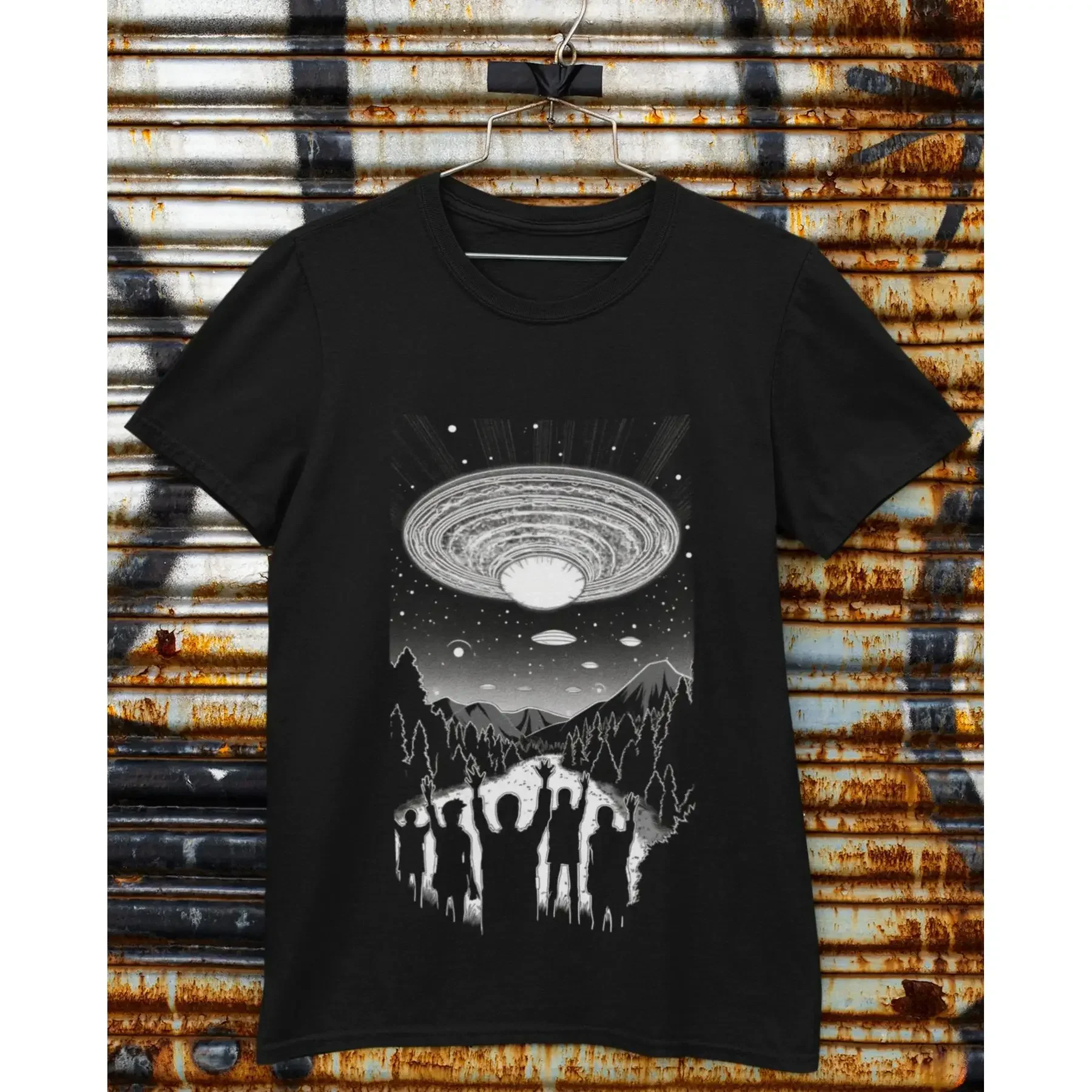 Camiseta Ufo Uap de Algodón Grueso, Invasión Alienígena, Cómics de Ciencia Ficción, Planeta y Estrellas, Saludos Extraterrestres, Regalo