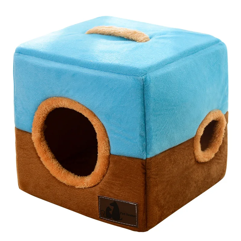 Creative Cat Bed Double Hole Cube Cat Bed Portable Small Dog Cats House Indoor All Season Catnap Hidden Pet Houses Easy Clean