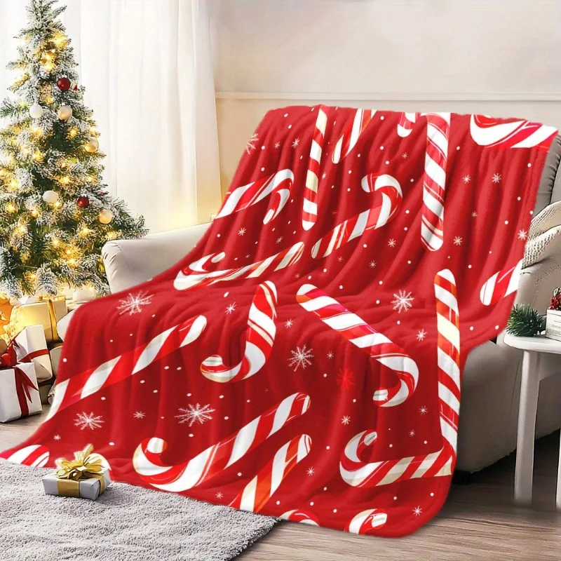 Soft Flannel Cozy Candy Cane Christmas Blanket - Warm Throw for Naps Camping & Travel | Perfect Holiday Gift for Friends