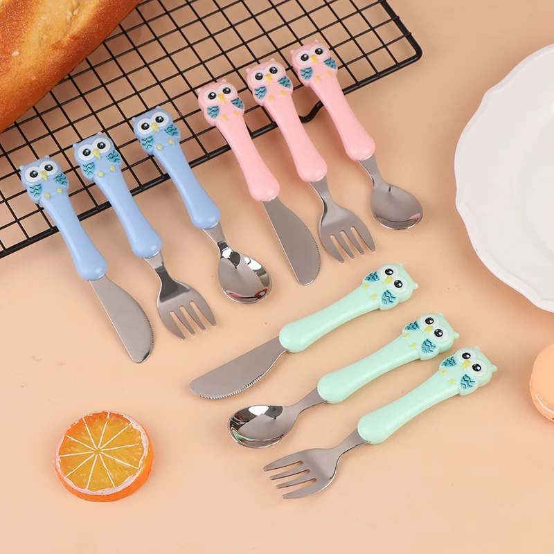 

3Pcs/set Stainless Steel Kids Cutlery Set - Children Knife Fork Spoon Portable Baby Feeding Utensils Baby Tableware Set