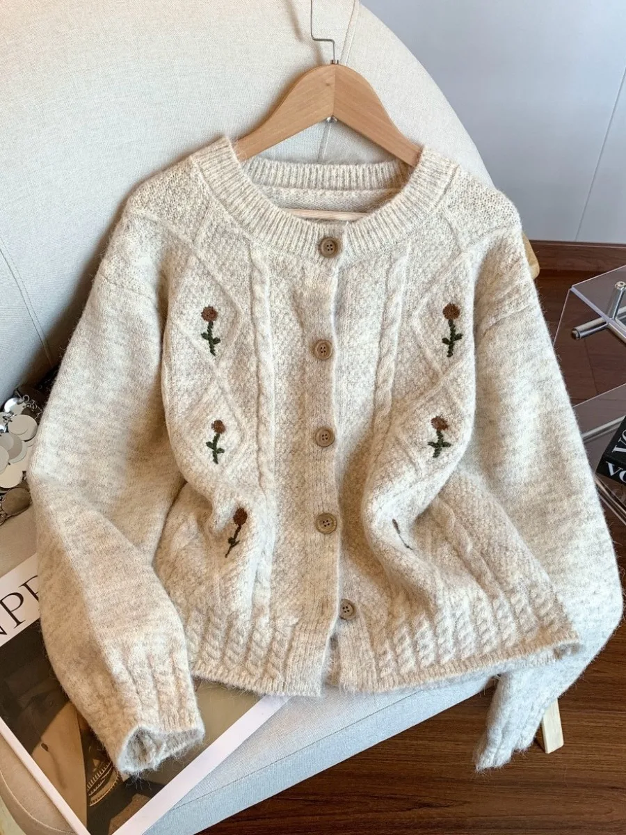 

Kidoscope вышитый круглый женский трикотаж на одной пуговице Sweet Sle универсальный осенне-зимний кардиган для снижения возраста