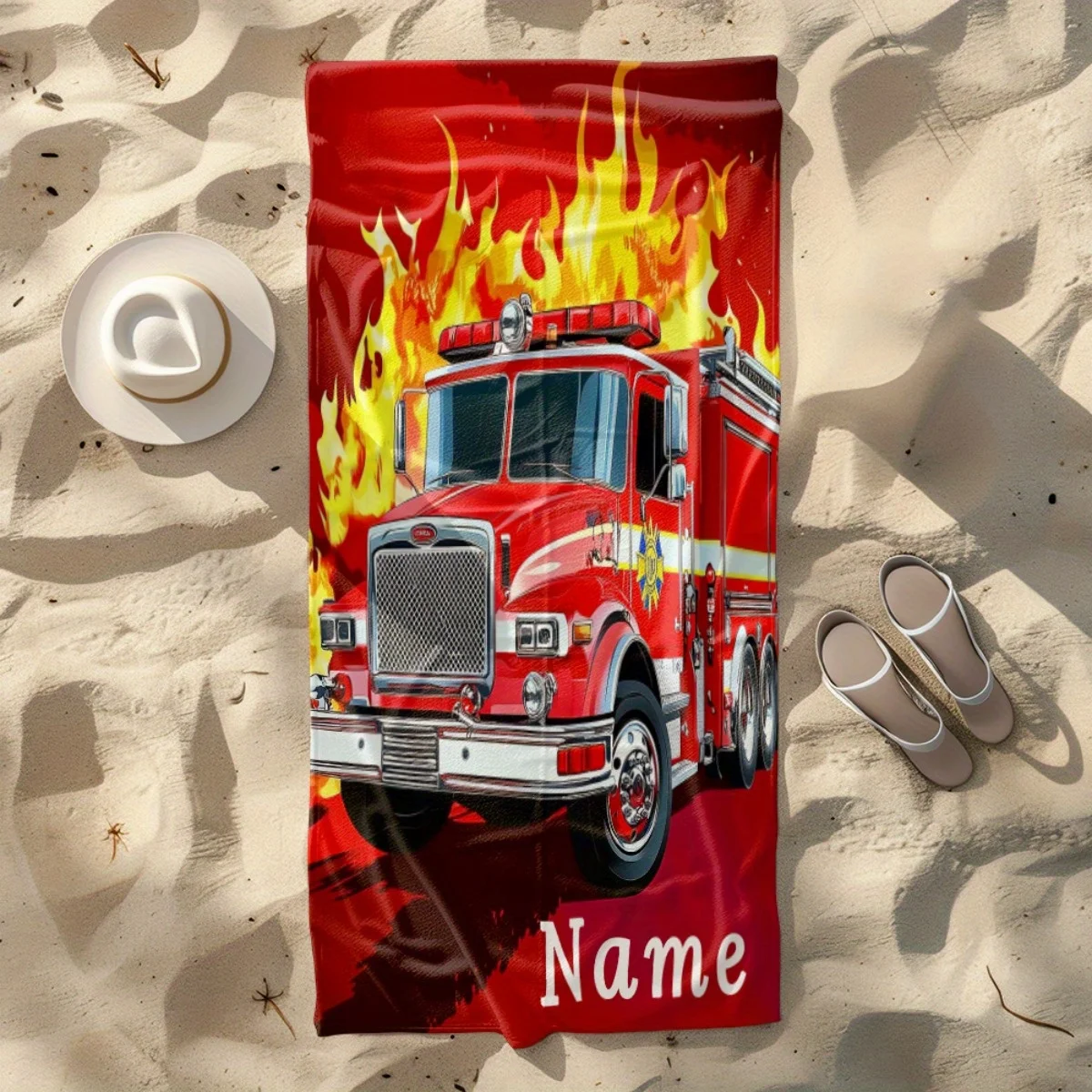 Custom Fire Truck Beach Towel Personalized Name Fireman Microfiber Bath Towels Soft Quick Dry Swimming Pool Lounger All Season