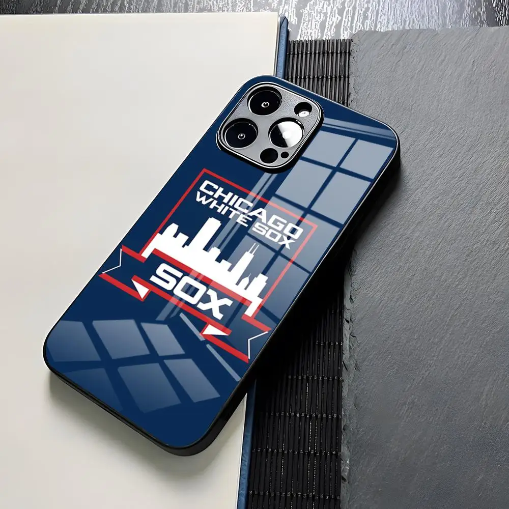 Funda de teléfono Chicago White Sox para Iphone 16 15 13 12 14 11 Pro Max Mini X Xr Xs 8 7 Puls 6 Funda de cristal para mujer