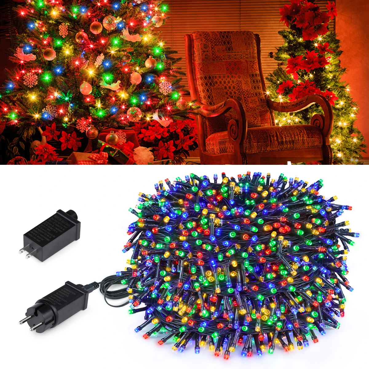 1000-10LEDS Christmas Lights LED String Garland Fairy Light Waterproof Outdoor Indoor For Lawn Tree Street Halloween Decoration