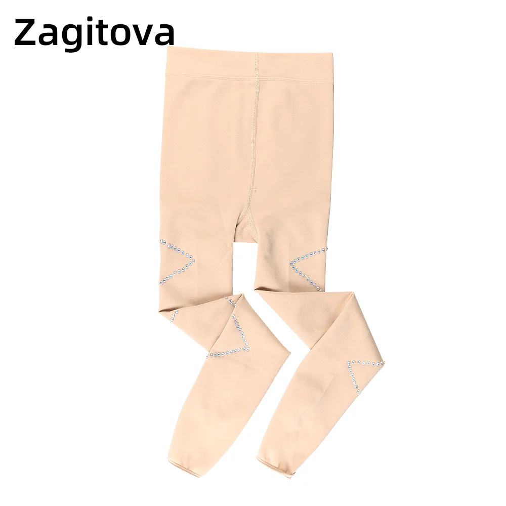 

customized figure skating tights leggings girls thick ice skating socks skin tone warmth hot pressed with diamond patterns
