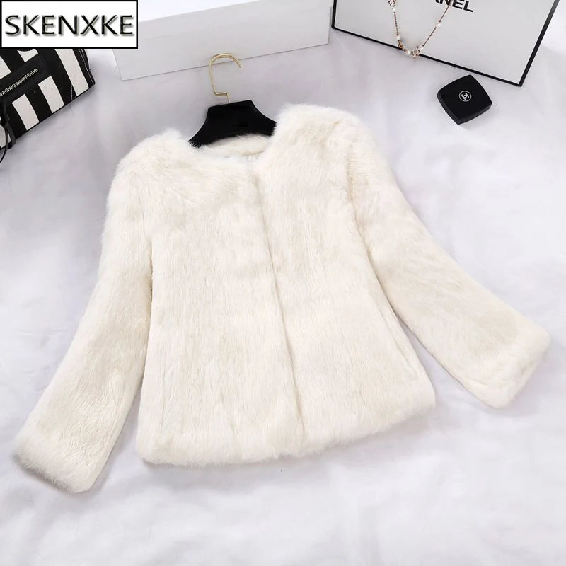 New Women Winter Real Rabbit Fur Coat Natural Warm 100% Genuine Rabbit Fur Jacket Lady Fashion Real Rabbit Fur Overcoat