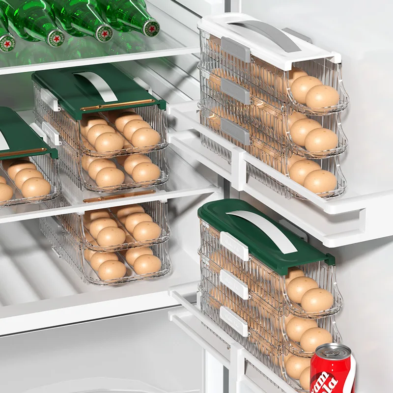 Gaveta Tipo Frigorífico Egg Storage Box, Rolagem automática, Organizador de cozinha, Organizador doméstico, Recipientes herméticos, Comida