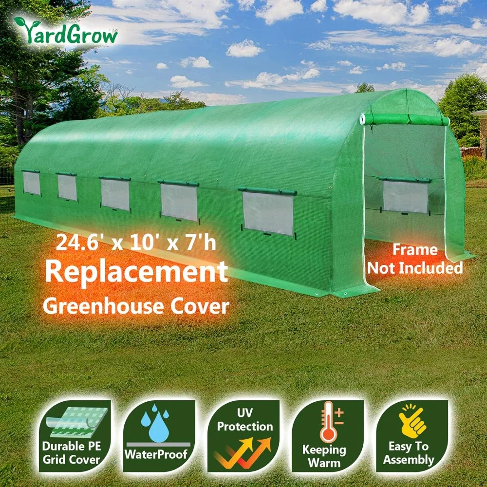 

Greenhouse Replacement Cover, Suitable for Large Walk-in Outdoor Botanical Greenhouses (excluding Frame, 24.6' X 10' X 7')