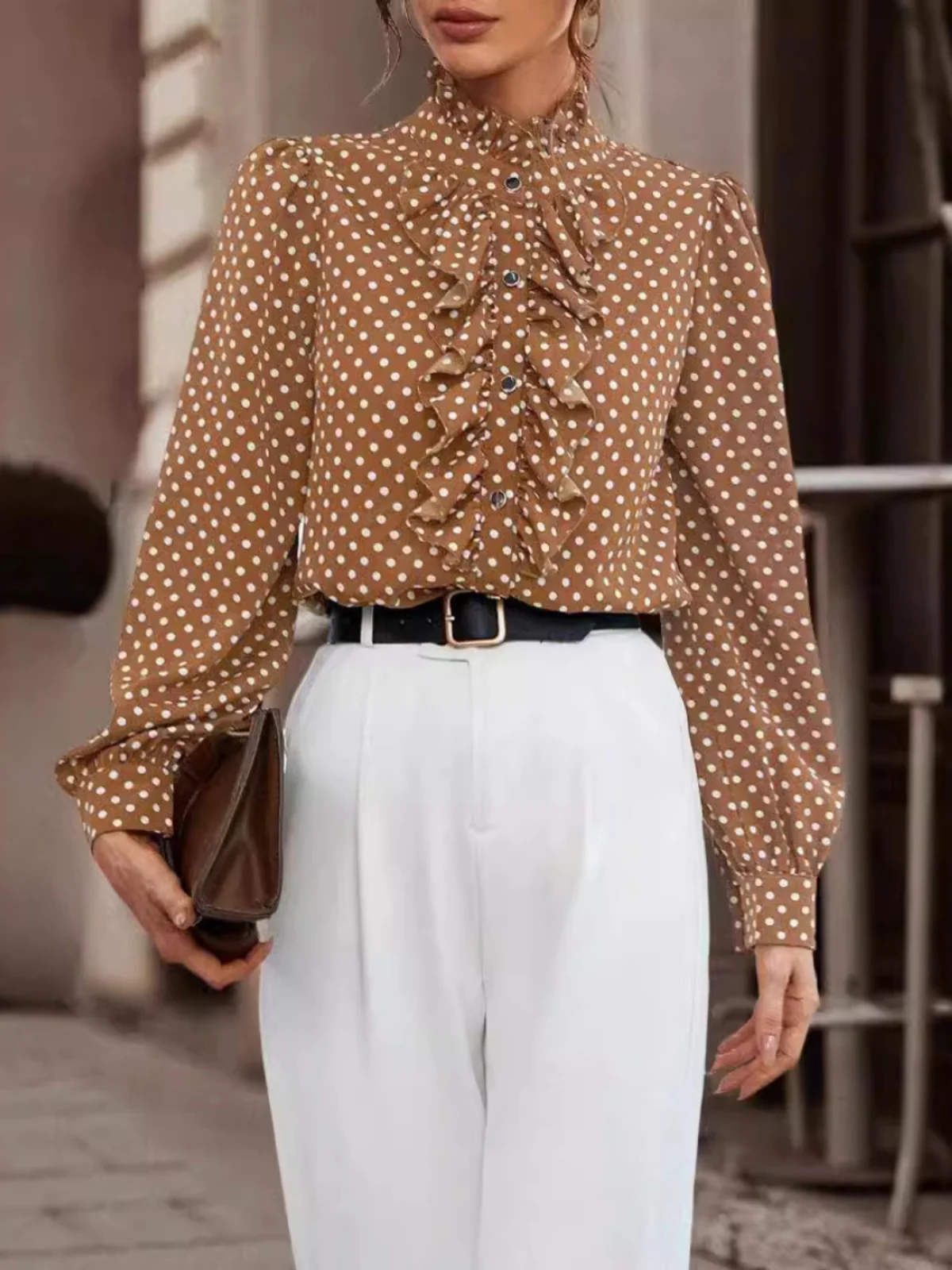 

Street Sle Loose Fit Long Sve Printed irt V-Ne Casual Women's Premium Faion Loose Lace Collar Long Swedi irt