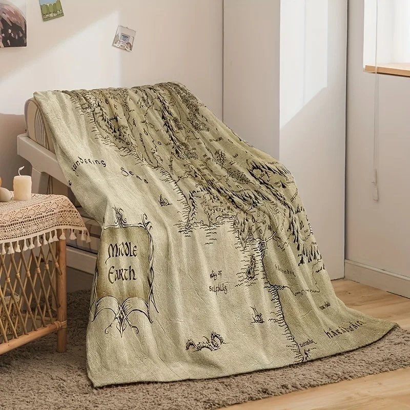1pc 3D Printed Earth World Map Flannel Throw Blanket - Super Soft Plush Microfiber Polyester view 2