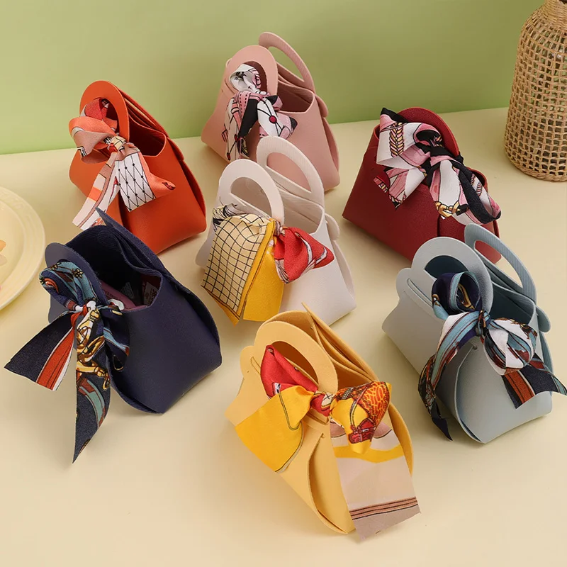 Luxury Bow Ribbon Leather Mini Handbag Gift Bags Candy Packaging Box Distributions Bag Wedding Party Favour Candy Box Purse