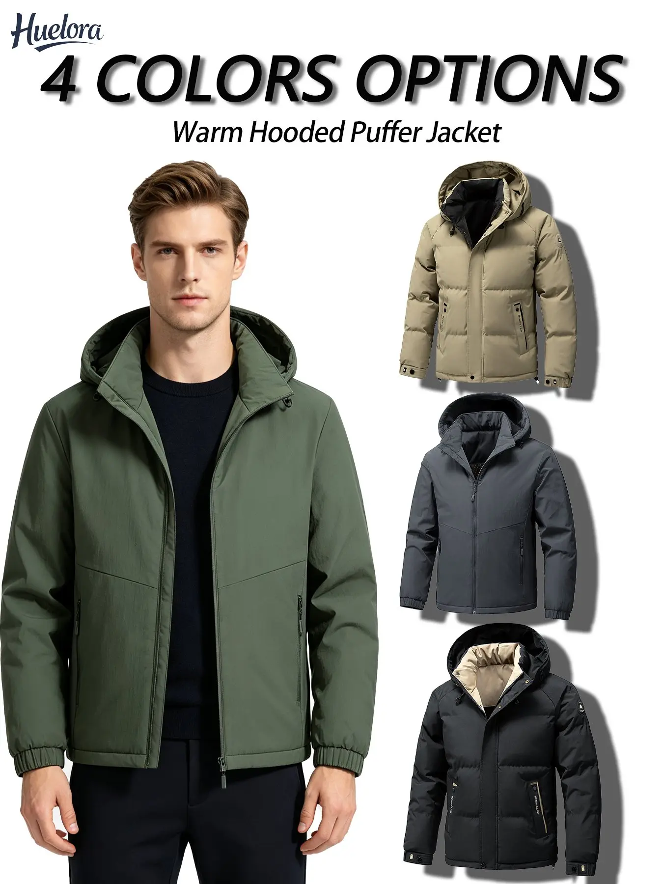 Men Warm Padded Hooded Jacket Windproof Winter Coat With Zipper Pockets Suitable for all kinds of winter‑time scenarios