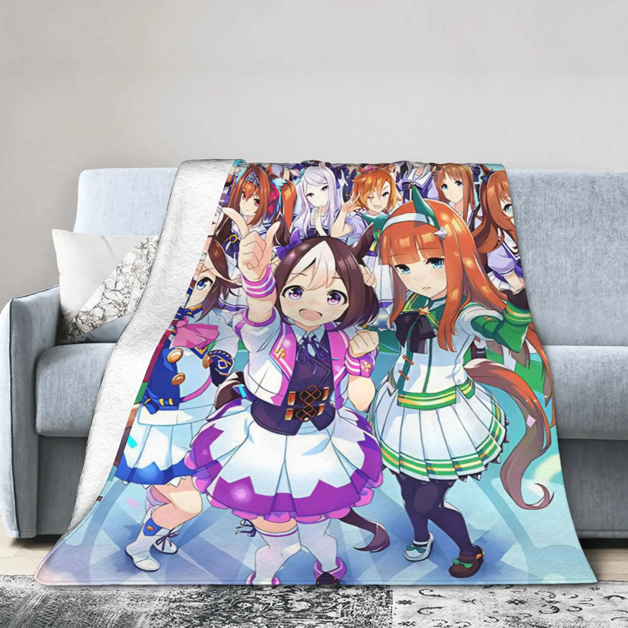 Uma Musume Pretty Derby Blankets Flannel Cute Anime Soft Throw Blanket for Car Sofa Couch Bedspread
