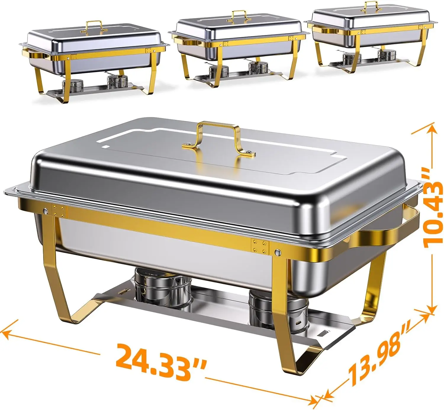 Chafing Dishes for Buffet 4 pack, 8QT [Elegant Gold and Silver Colors] Stainless Steel Chafing Dish Buffet Set [Sturdy and High