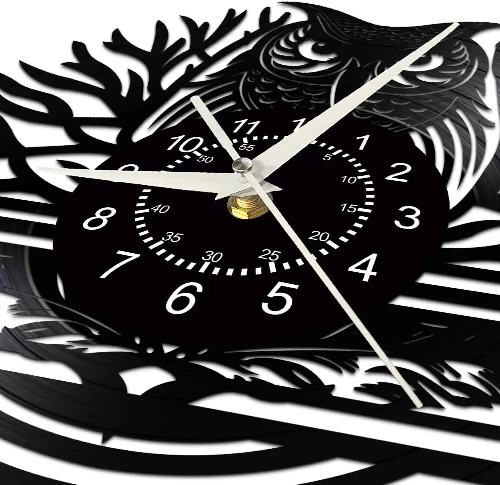 Owl Vinyl Record Wall Clock Kindergarten Home Decoration Living Room Bedroom Children's Room Silent No Ticking Owl Wall Clock