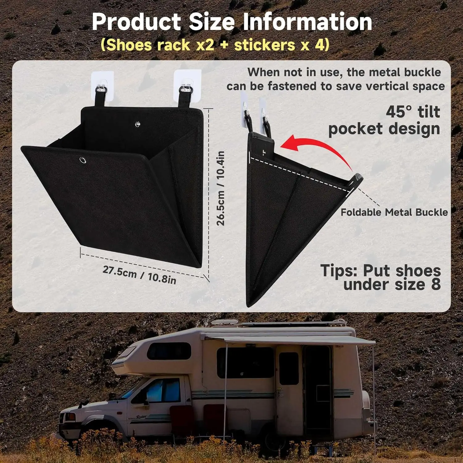 RV Multi-Function Storage Bag With 4 Self-Adhesive Hooks Wall Mounted Door Shoe Rack Organization For Caravan Camper Motorhome