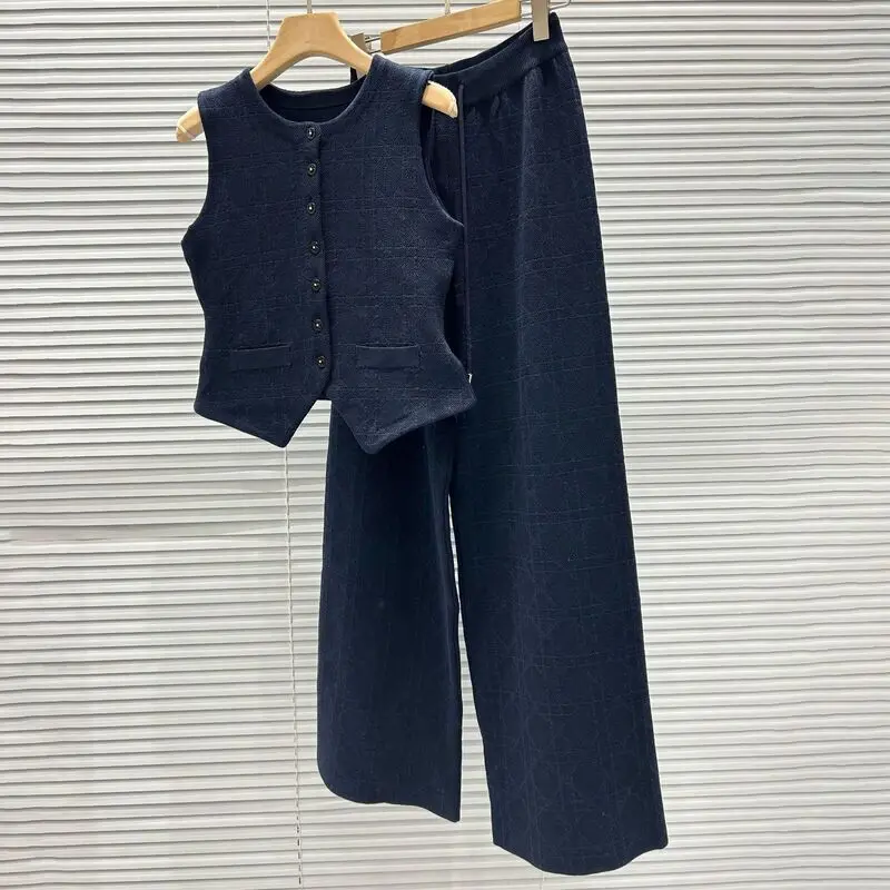 CHUJIE 2025 Herbst Neues französisches elegantes, stilvolles und temperamentvolles, schmal geschnittenes Weste + lässiges Hosen-Set mit Kordelzug