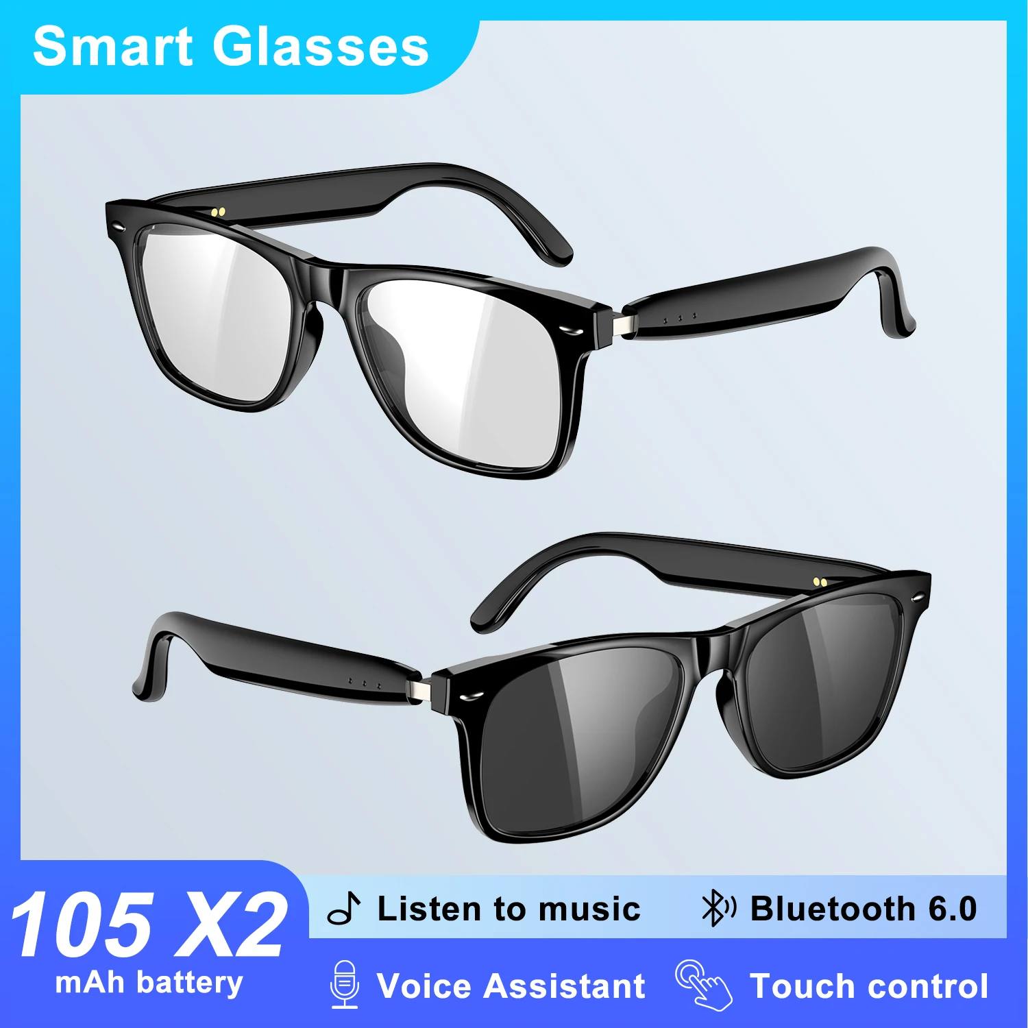 

New D1 Bluetooth Smart Glasses Waterproof Outdoor Sport Anti-UV Sunglasses with Mic & Speaker for Men Women Gifts