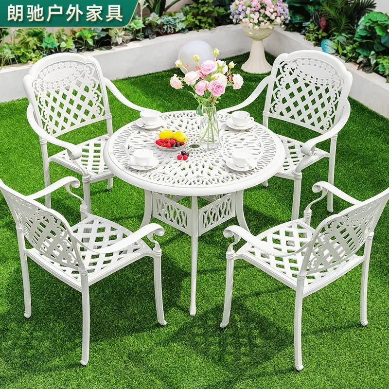 Outdoor balcony cast aluminum table and chair combination Nordic coffee table set outdoor leisure open-air