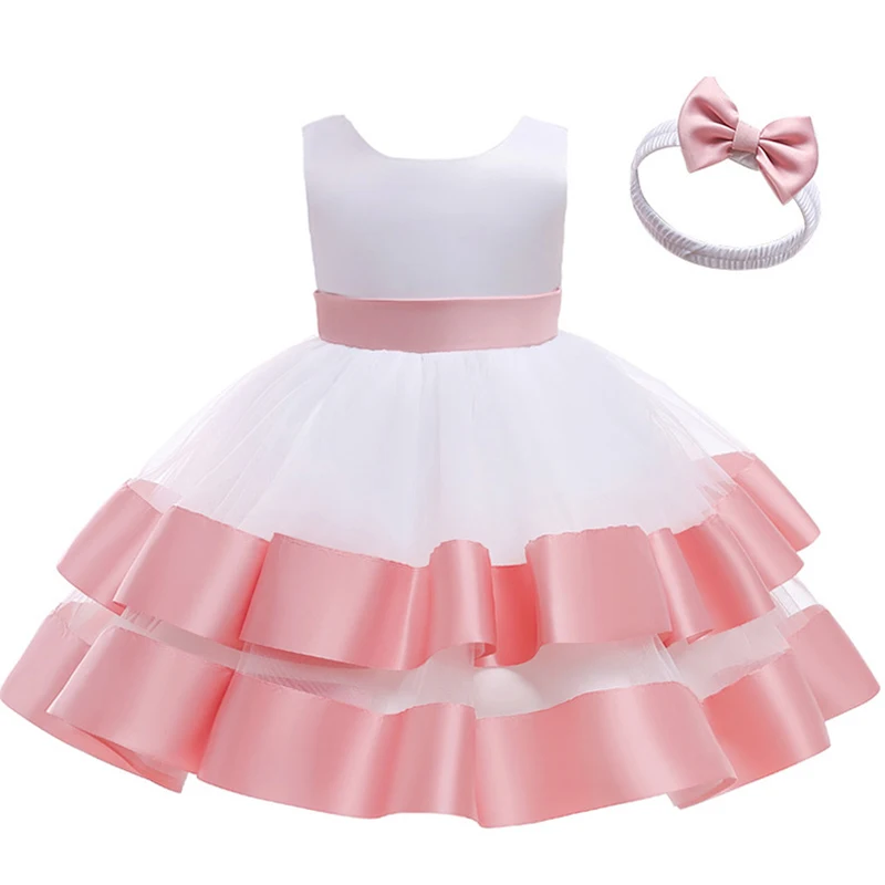 1 2 3 4 5 6 Years Baby Girls Dress Cute Big Bow Fashion Summer Mesh Little Princess Dress Christmas Birthday Party Kids Clothes