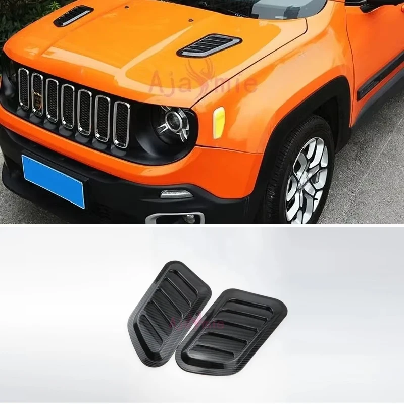 For Jeep Renegade 2016-2022 Car Hood Vent Cover Carbon Fiber Color Sticker Trims Protector Panel ABS Chrome Styling Accessories