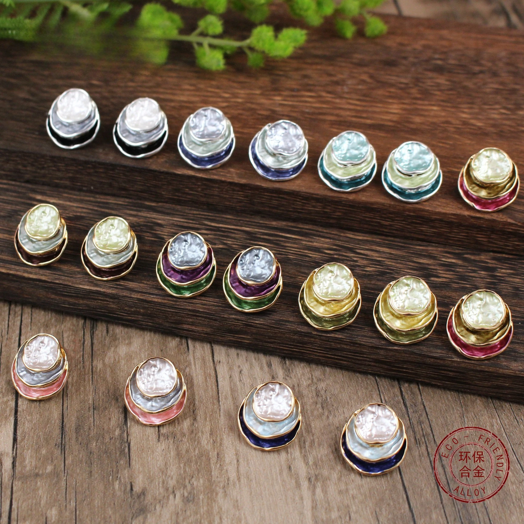 

Original design environmentally friendly zinc alloy color painting oil three-layer round cake earrings for women