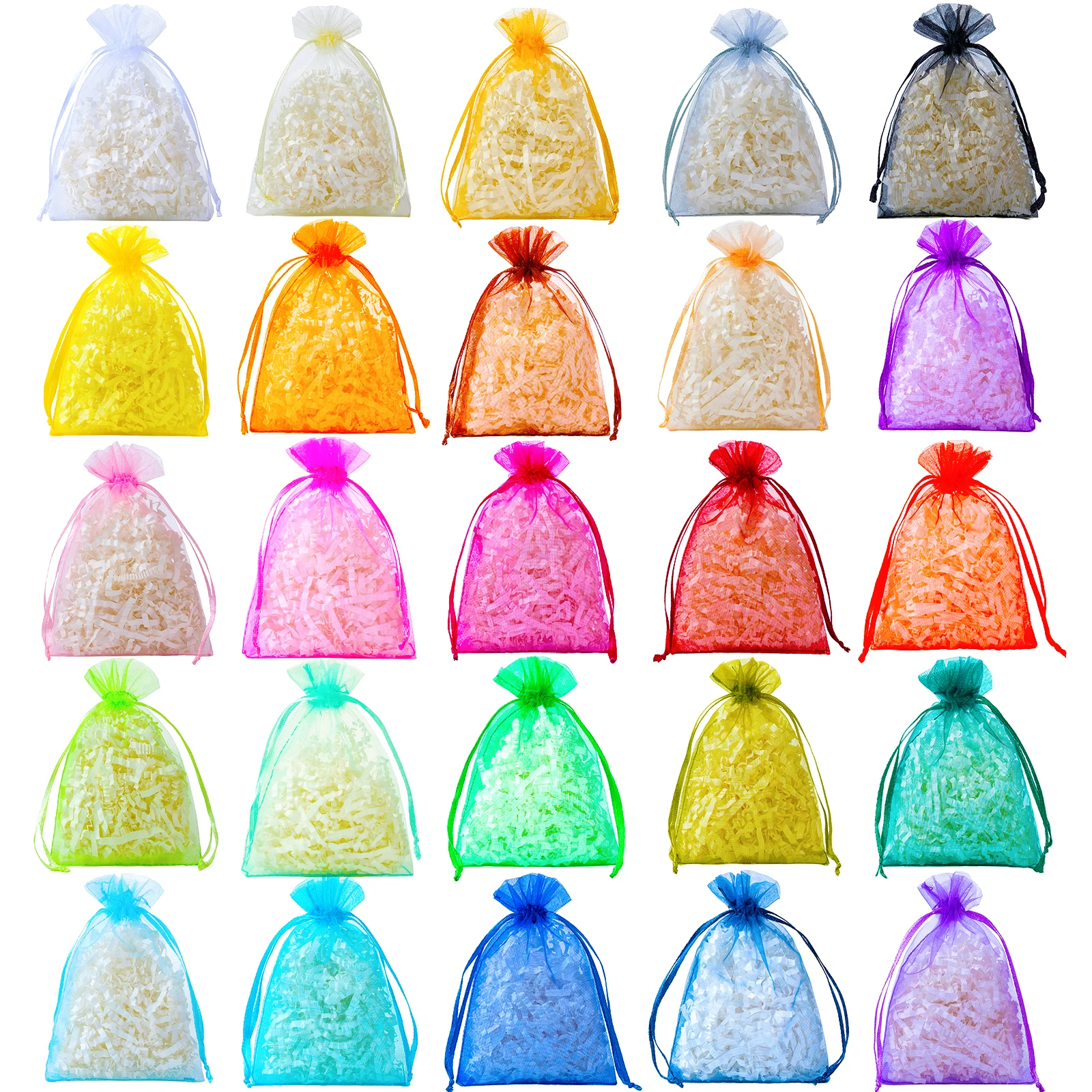 400PCS, 25 Colors, 4 Sizes, Premium Quality Sheer Mesh Nylon Organza Drawstring Gift Bag, Jewelry and Wedding Packaging Pouch