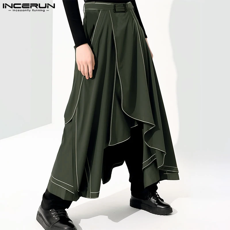 

INCERUN 2024 Korean Style Men's Trousers Fashion Irregular Hem Skirts Pants Casual Streetwear Hot Sale Wide Leg Pantalons S-5XL