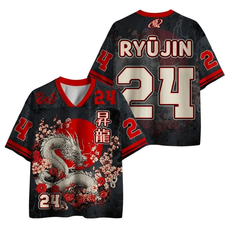 Camiseta Gráfica Streetwear con Estampado 3D de Dragón, Tigre, Ojo Turco y Pantera, Oversize, Cuello en V, Malla, Manga Corta, Unisex