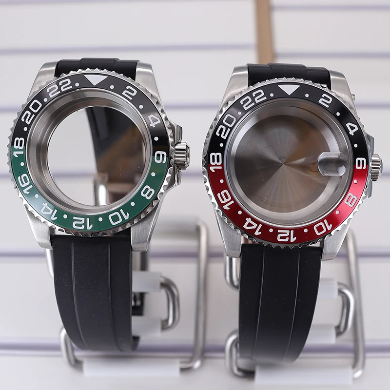 

Fenya 40mm Waterproof Watch Cases Rubber Strap For Seiko Nh35 Nh34 Nh36 Nh38 Miyota 8215 Eta2824 Movement GMT Double Color Bezel