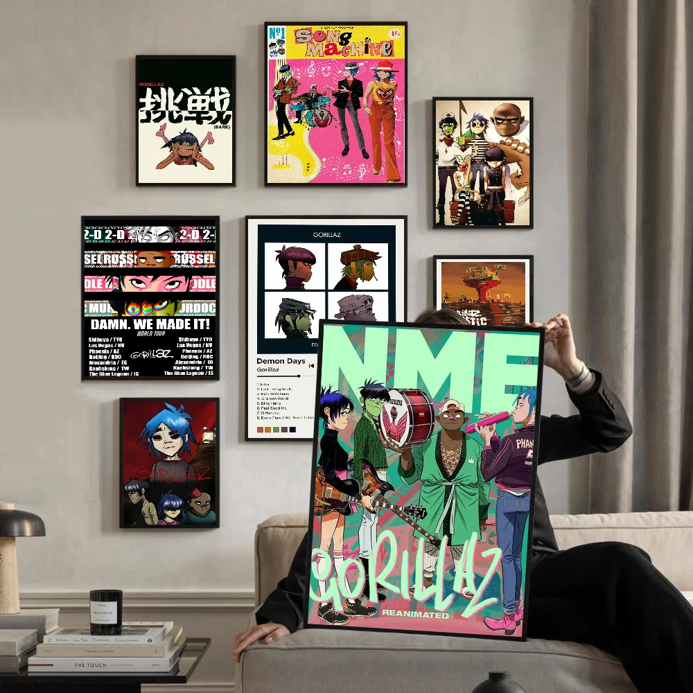 Gorillaz Hip Hop Anime Poster klebrige HD-Qualität Wand kunst Retro Poster für Zuhause Kawaii Raum dekor