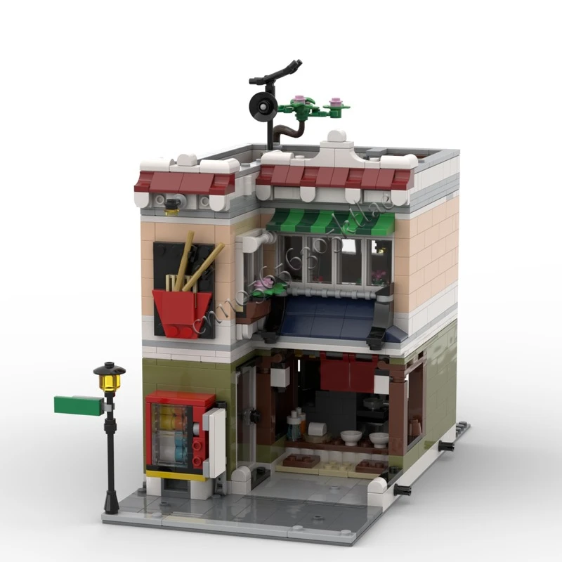 922 pçs moc modular cidade vista de rua construir macarrão loja modelo bloco kit diy puzzle montagem brinquedos para crianças presente festival