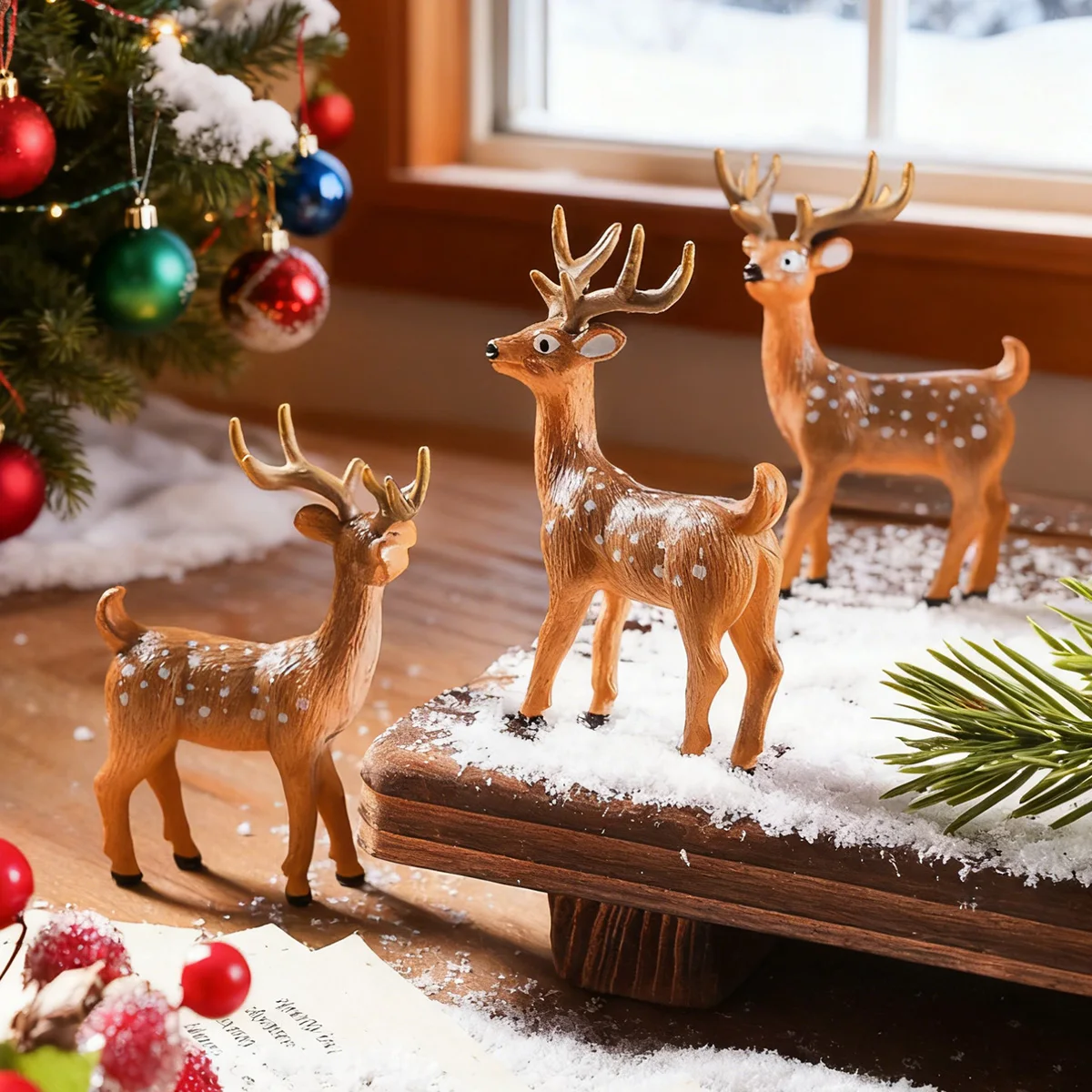 3 Stück, Weihnachts-Mini-Rentier-Harz-Ornamente, bunte dreidimensionale Hirsch-Tischdekorationen, Kunsthandwerk – Detail 2