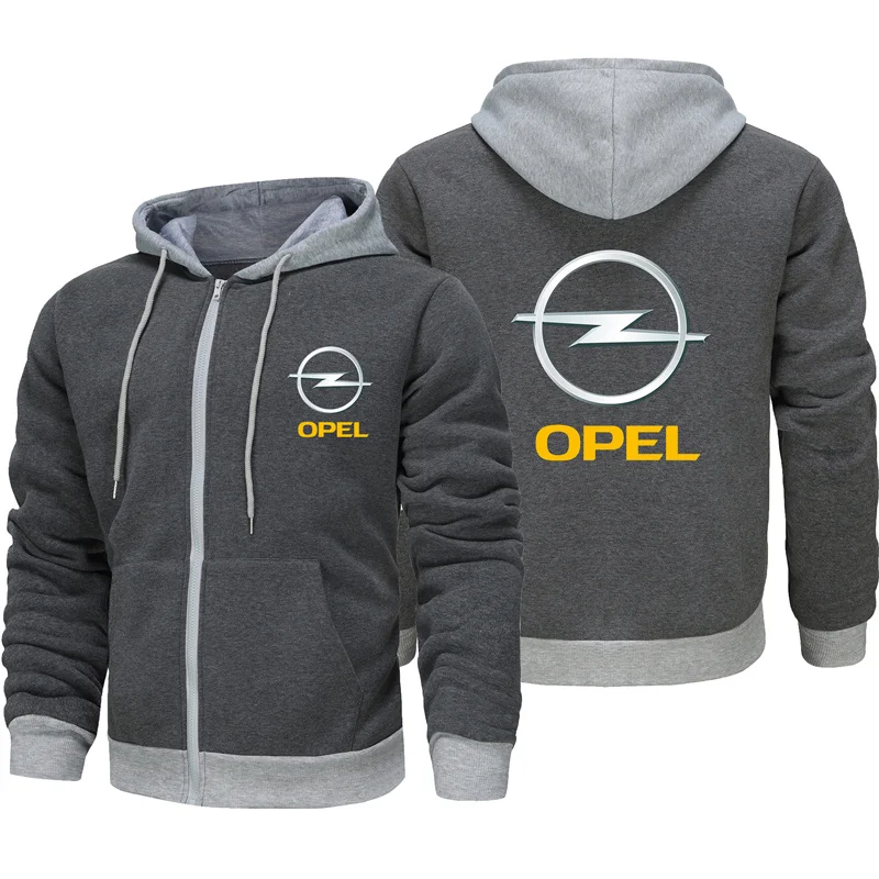 New Autumn/Winter Men\'s Zipper Hoodie Letter OPEL Lightning Print New Zipper Hoodie Long sleeved Hoodie