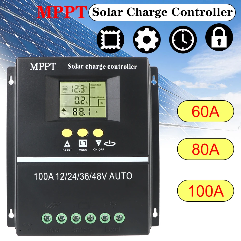 Dual USB LCD Display 100A/80A/60A 36V/48V/24V/12V Solar Charge Controller Tools MPPT Lead Acid Lithium Batteries Quick Charger