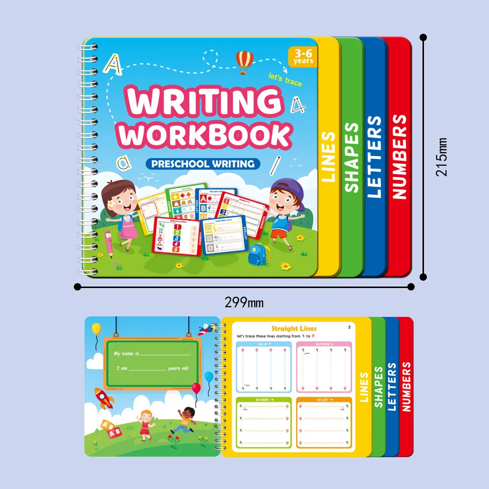 3-6 Year Old Children Preschool Alphabet Practice Pen Control Training Writing Workbook Gift Box