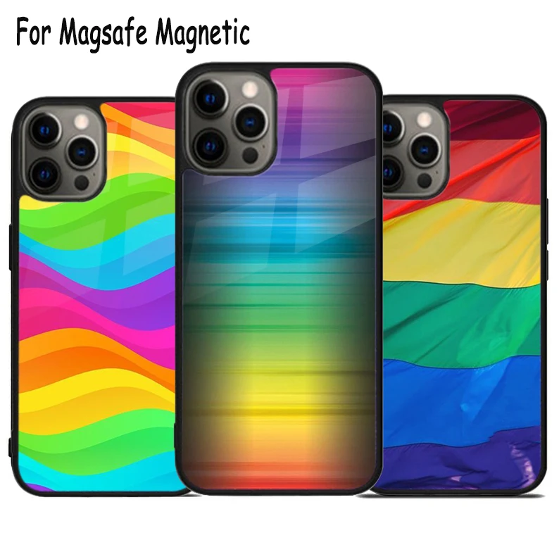 Regenbogen Catherine Wheel Pride Wireless Charge Magsafe Handy hülle für iPhone 15 16 14 13 11 12 Pro Max plus magnetische Stoßstangen abdeckung