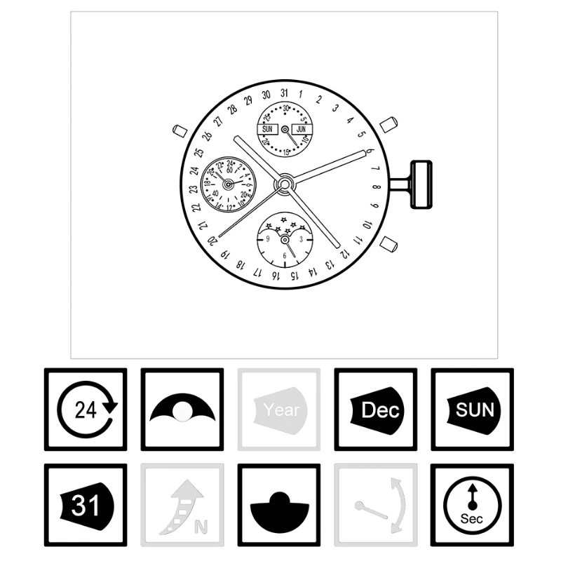 7751 watch 7750 movement mechanical watch calendar Two time zones GMT watch movement mechanical watch calendar Two time zones