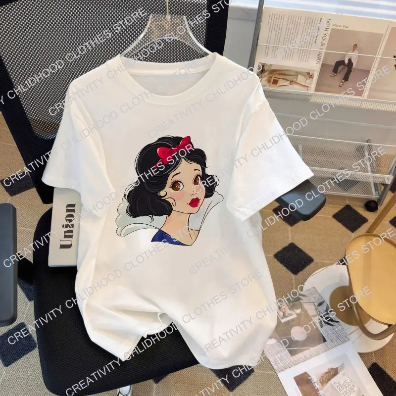 Snow White Women T-shirts New Cotton Casual Clothes Tee Shirts Kawaii Disney Princess Cartoons Short Sleeve Fashion Streetwear