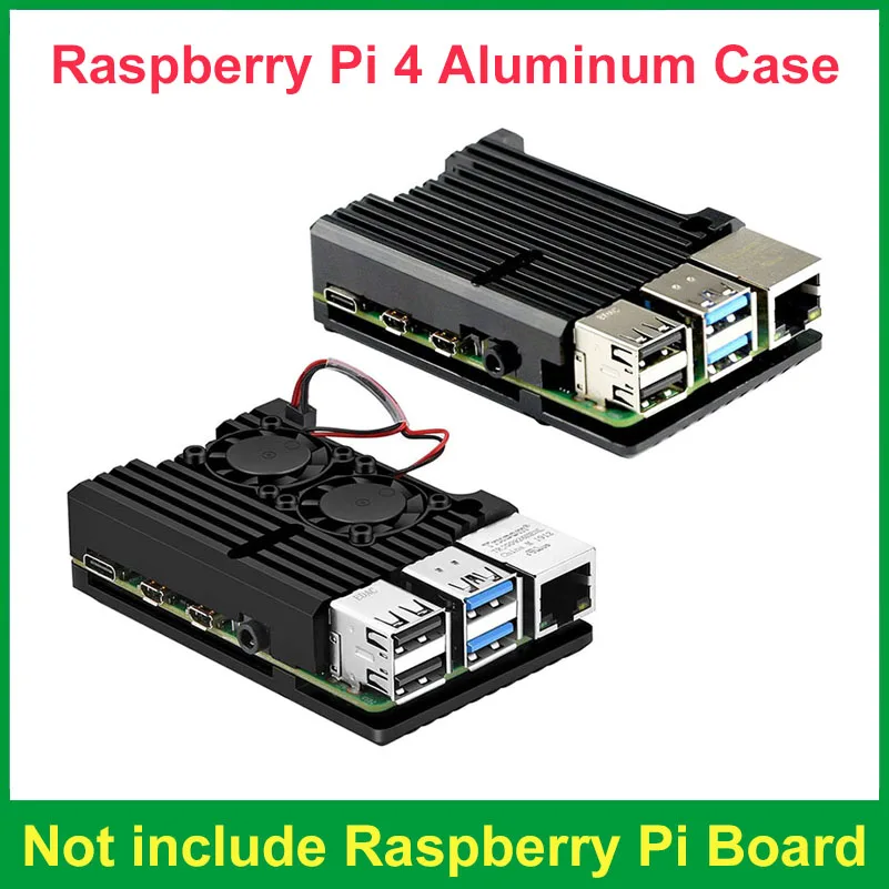 Raspberry Pi 4 Aluminum Case Alloy Metal Shell Enclosure Dual Cooling Fan Thermal Pad Heat Sink for Raspberry Pi 4B 3B 3B+