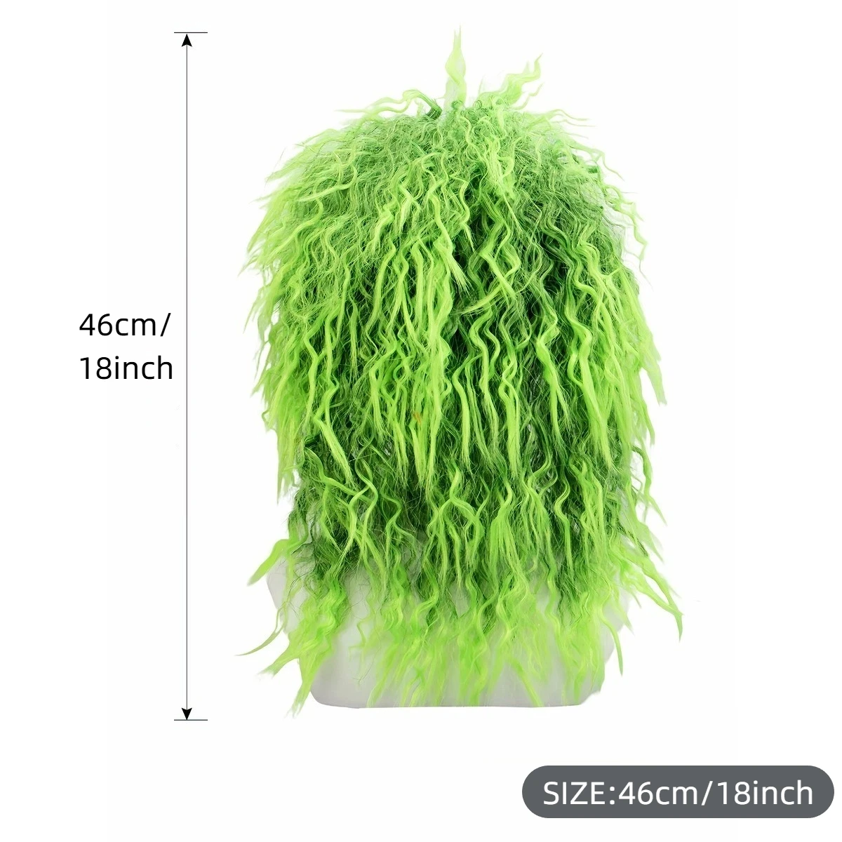 Fluoreszierend grüne, flauschige, kleine Roll-Perücke mit Blasenoberfläche aus Synthetik | Halloween Groteskes Thema Cross-Dressing Lustiges Cosplay – Detail 7