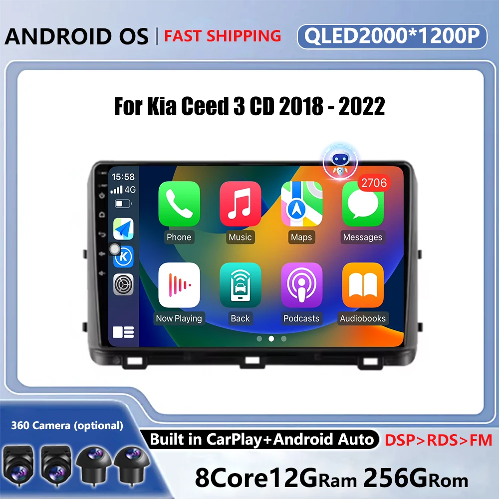 

Android 14 For Kia Ceed 3 CD 2018 - 2022 Car Multimedia Player Head Unit Stereo GPS Navigation BT WIFI DVD 2 din 4G