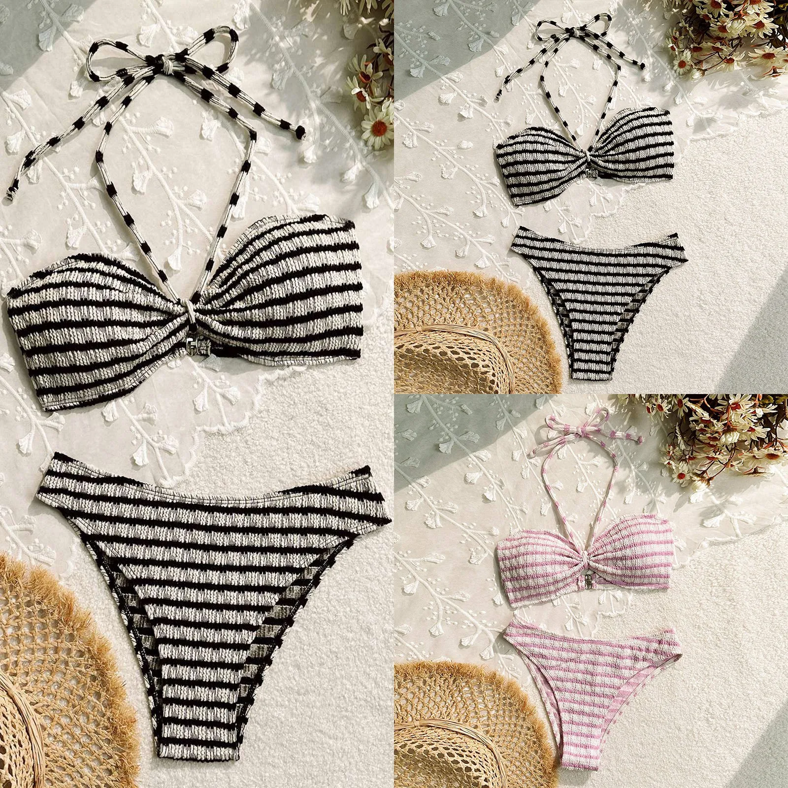 French Style Bikinis Women'S European Swimsuit Two Pieces Striped Printed Swim Suit Summer Cute Girls Beach Vacation Biquini