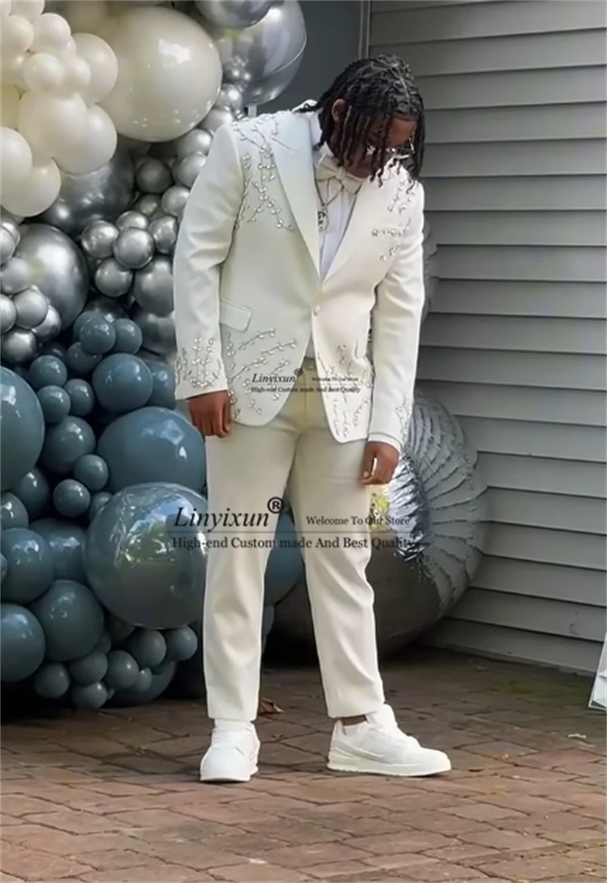 

Luxury Jewelry Ornament Men Suit 2 Pieces Set Wedding Party ropa hombreHigh End Customized Groom Party Slim Male Prom Blazers