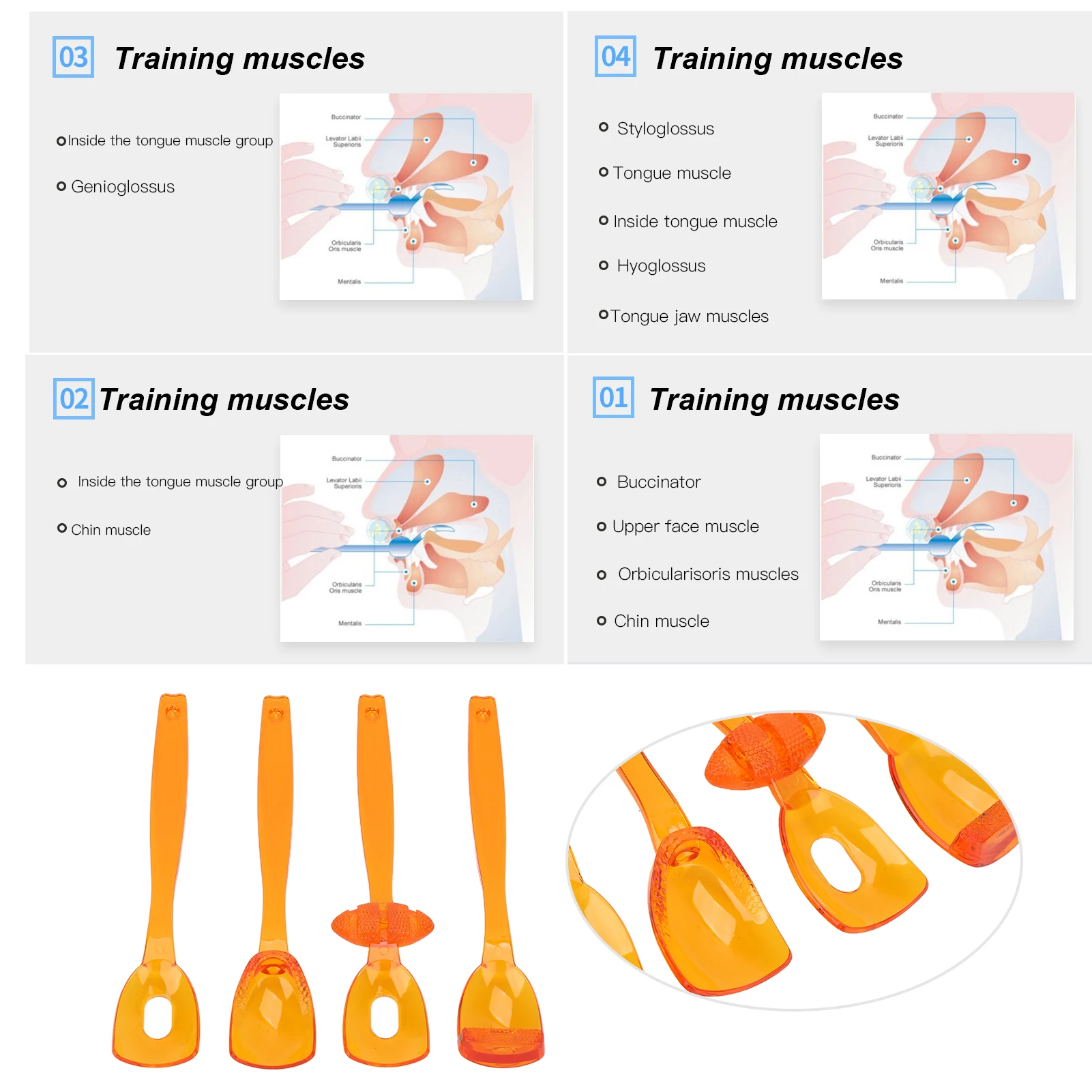 4pcs Lips Tongue Muscle Trainer Recovery Oral Mouth Muscle Rehabilitation Training Exerciser Oral Mouth Exerciser Tongue Trainer