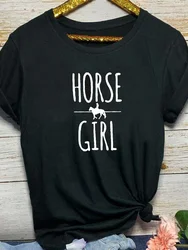 T-shirt manches courtes col rond femme, estival et décontracté, avec lettres imprimées HORSE GIATV