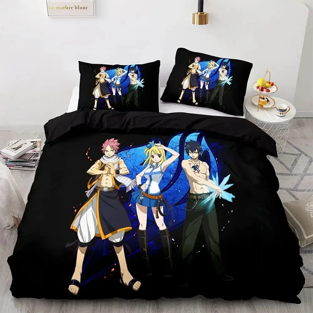 

New Anime Fairy Tail Black Bedding Set 3D Printed Suitable for Bedroom Duvet Cover Set With Pillowcases Kids Home Textile