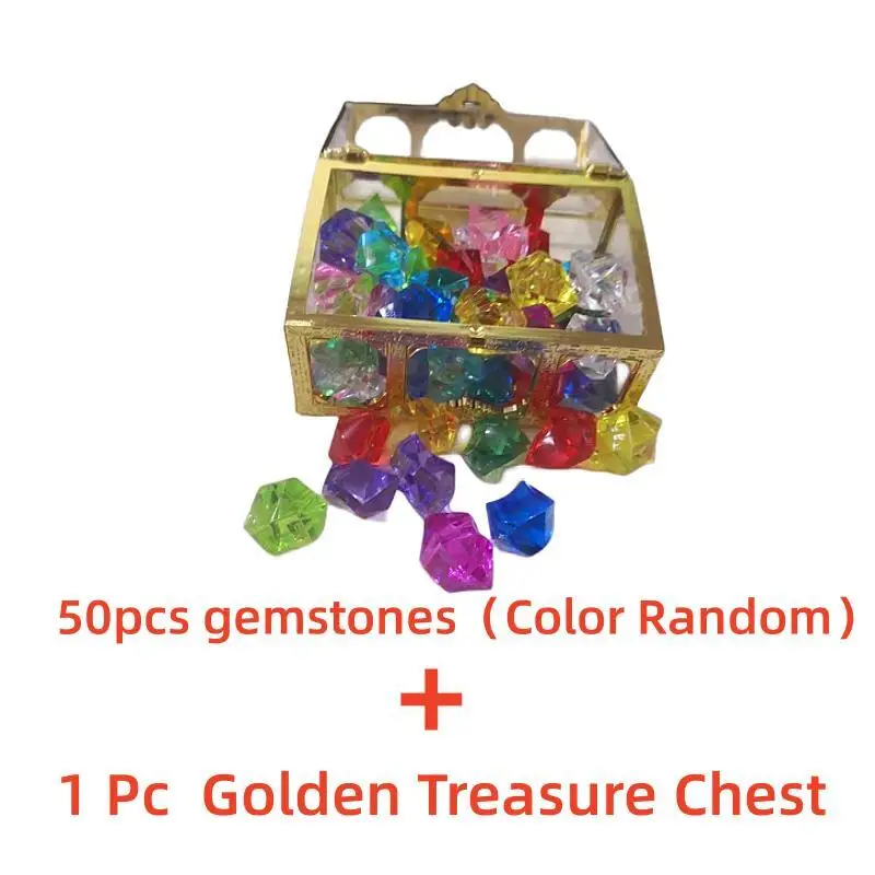 50PCS Mini Vintage Plastic Pirate Treasure Chest Crystal Gem Jewelry Box Halloween Decoration Prop for Kids Pirates Gold Coins