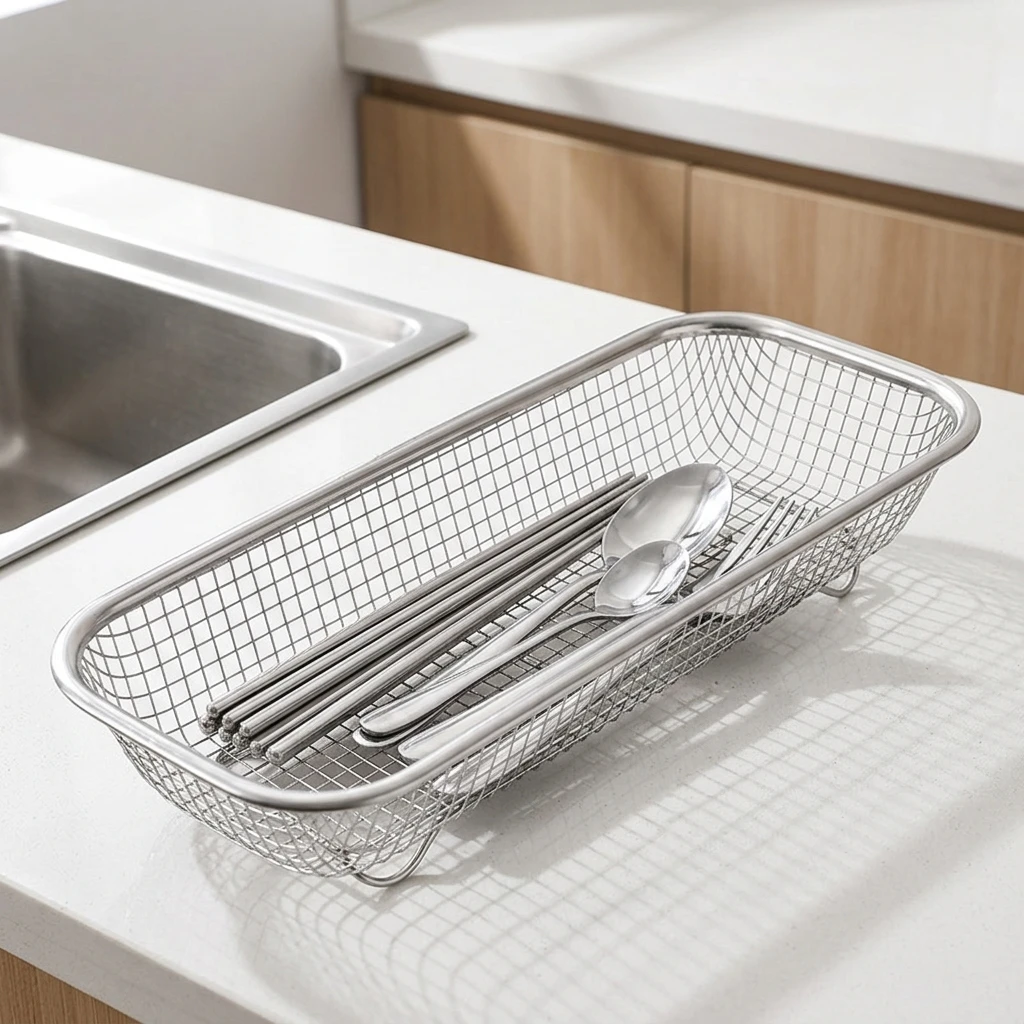Porta Bacchette in Acciaio Inox 304, Scolapiatti Antiruggine per Utensili da Cucina, Organizzatore per Cucchiai e Forchette, Resistente